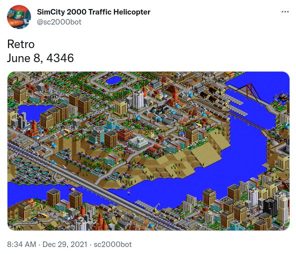 Image post showing an isometric view of a city (this one called Retro) from the game SimCity 2000.